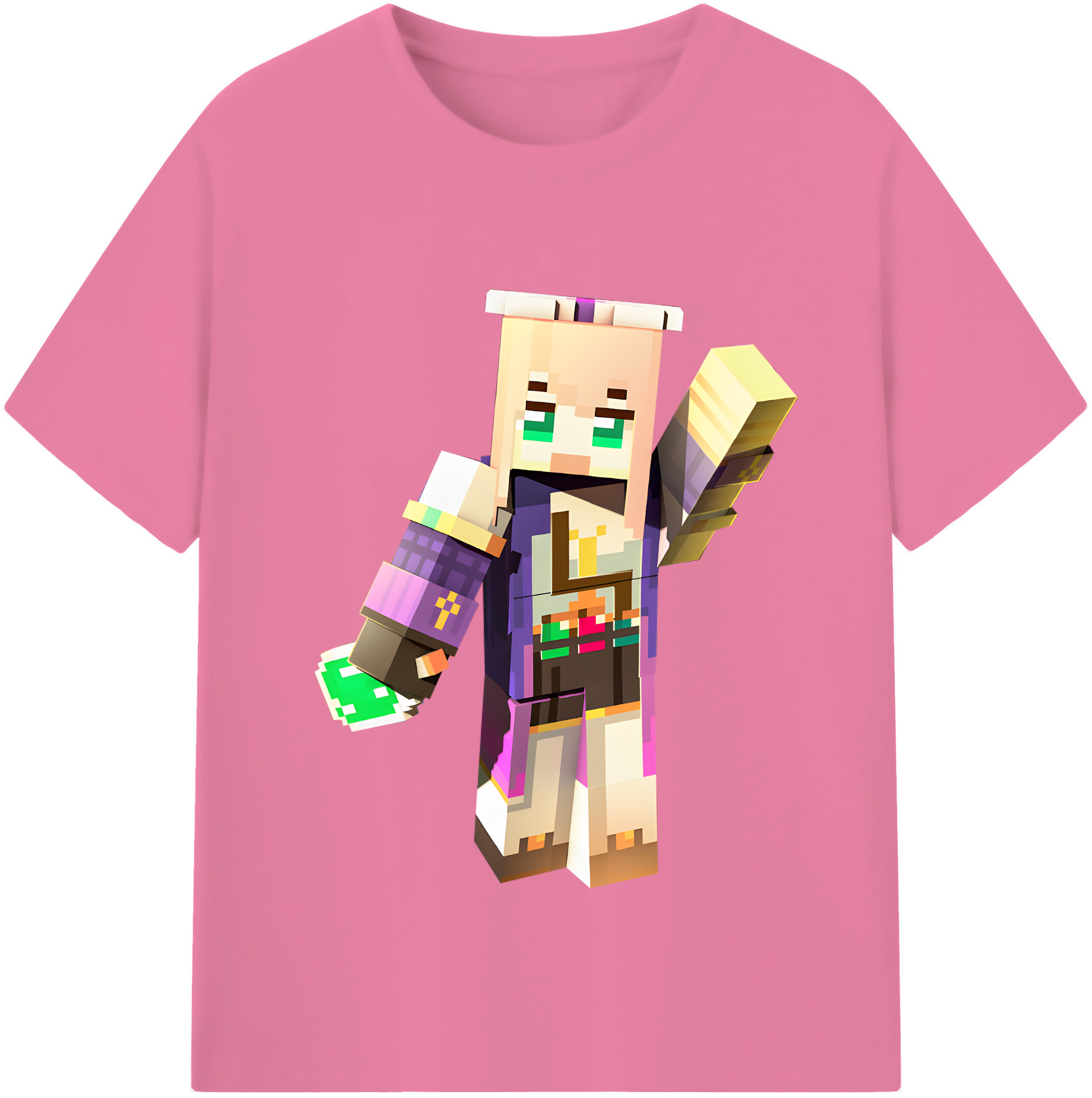（画像用） マインクラフト ブロックの世界 Minecraft MC Block world 綿100％半袖Tシャツ（フロントプリント）